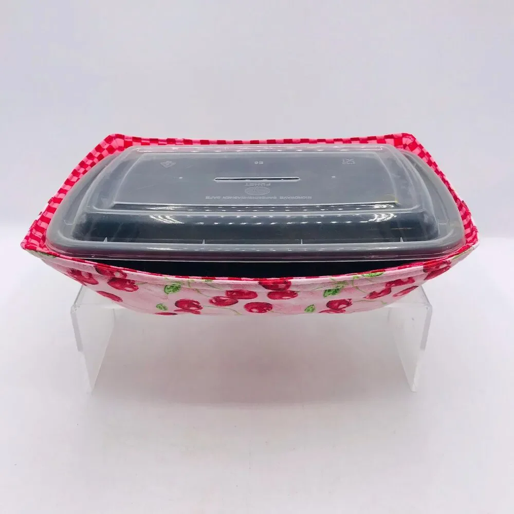 Reversible Microwave Cozie For Takeout Containers Cottage Core Cherry Fabric